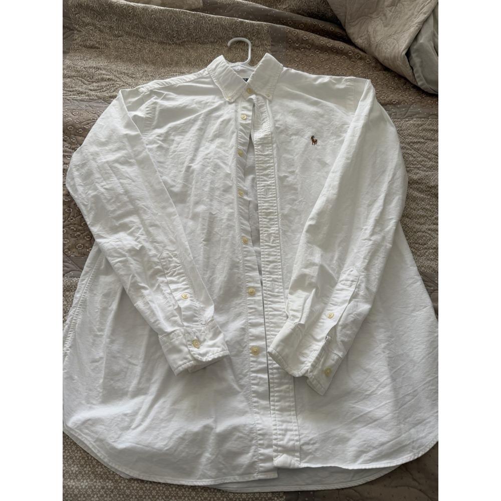 Polo Ralph Lauren Classic Fit OxfordShirt L White Cotton Long Sleeve Button Dwn